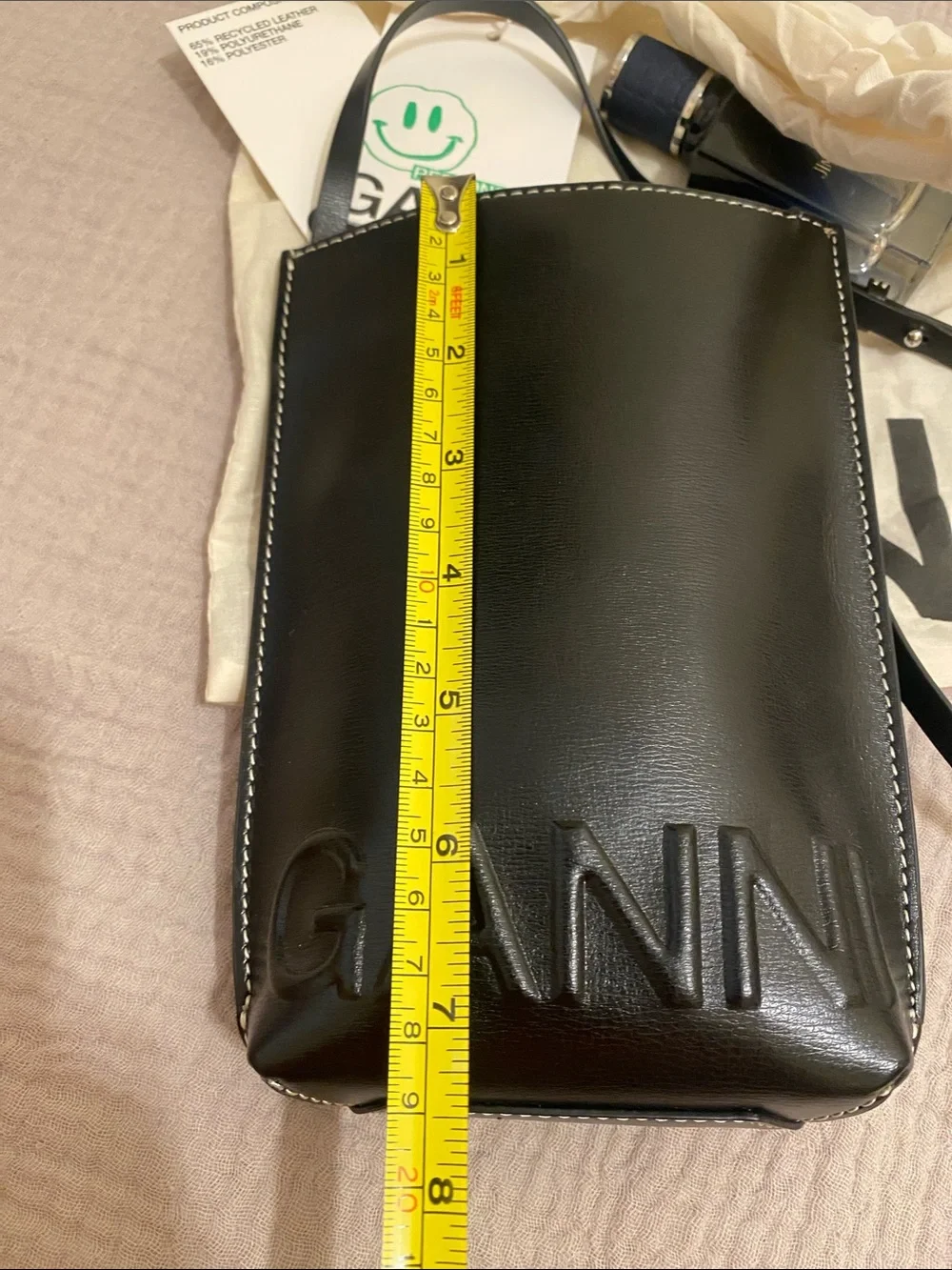 Ganni Black Embossed Leather Phone  Crossbody. New